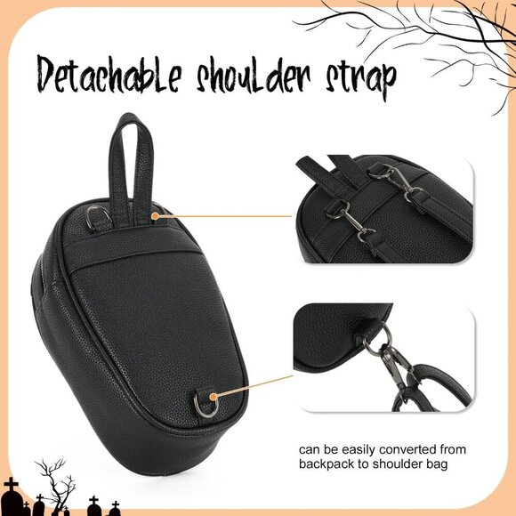 Gothic Coffin Backpack Purse Womens Mini Halloween Shoulder Bag Crossbody - Picture 5 of 7
